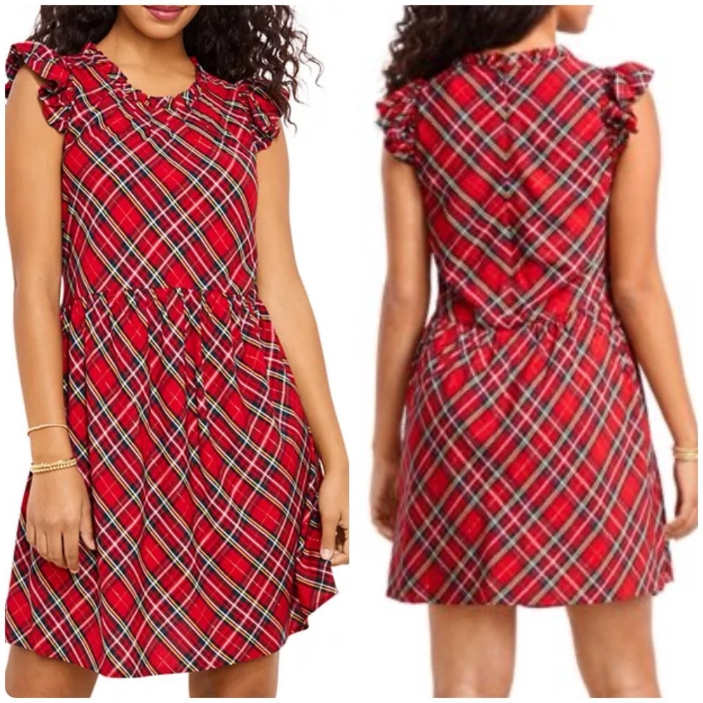 Vineyard Vines Plaid Ruffle Dress Red Girls Size 10 Classic Traditional